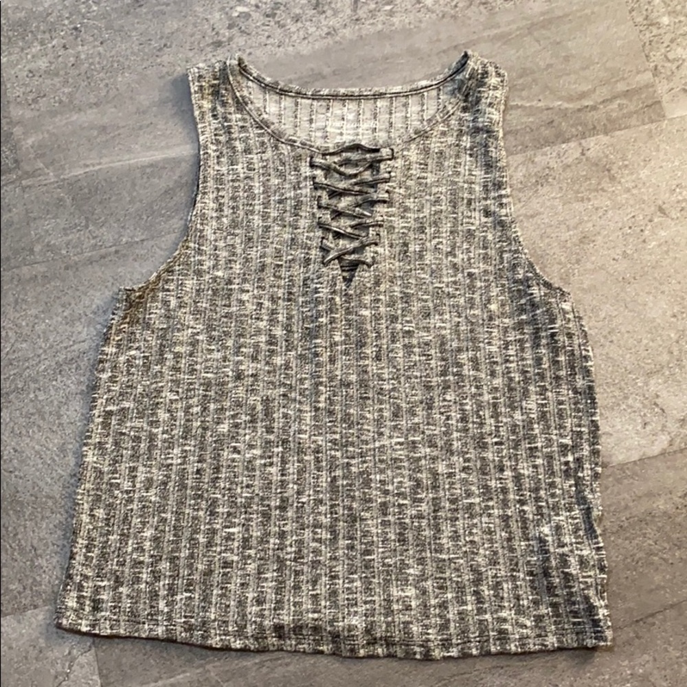 American Eagle ribbed with lace up front tank top